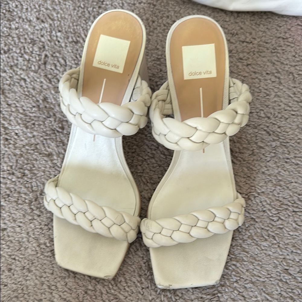Dolce Vita Cream Heeled Braided Shoes